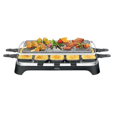 Tefal Appareil à raclette & Pierrade, Fonte parfaite du fromage, Jusqu'à 10 personnes, Pierre de lave naturelle, Rangement accessoires sous l'appareil, Inox&Design Raclette et Pierrade PR457B12