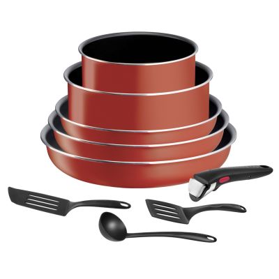 Batterie de cuisine 9 Pièces Empilable Aluminium Revêtement Anti-adhésif Tous Feux Dont Induction Poignée Amovible Ingenio Easy Cook & Clean TEFAL