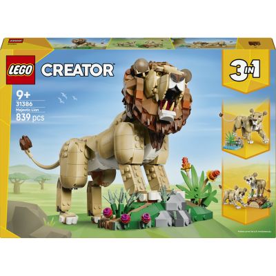 LEGO Creator 3-en-1 Animaux Sauvages : Le Lion Majestueux - Jouet - Figurine d'Animal se Transformant en Lionne ou 2 Lionceaux - Décoration de Chambre d'Enfant DIY - Cadeau Garçon ou Fille 9 ans 31386