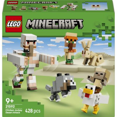 LEGO Minecraft L’Attaque du désert du Poulet chevauché 21592 | Jouet pour enfant dès 9 ans, décoration de chambre, 6 figurines dont golem de fer et bébé loup, cadeau gaming, 428 pièces