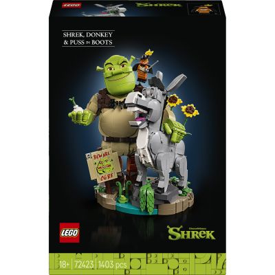 LEGO Shrek Shrek, l'Âne et Le Chat Potté 72423 | Set pour adulte, maquette collector, décoration pour étagère ou bureau, 3 figurines, idée cadeau, 1403 pièces