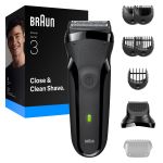image produit Braun Rasoir électrique série 3, 3 lames flexibles, accessoire tondeuse à barbe, + 5 peignes, rasoir sec pour homme, conçu en Allemagne, 300BT, gris