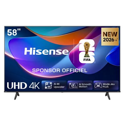 Hisense 58A6S - TV 2026 4K UHD 58" (146 cm), Smart TV HomeOS U9.5, Dolby Vision HDR, Game Mode Plus (VRR 60Hz), DTS Virtual:X, Alexa Intégrée, Noir