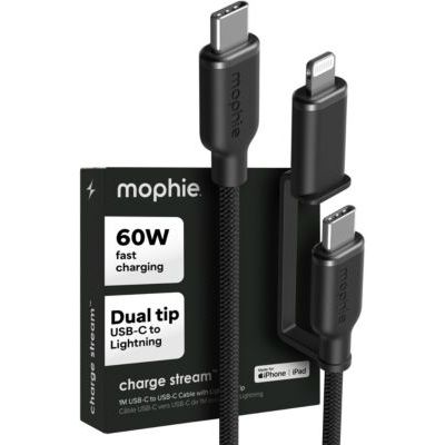 Câble de charge MOPHIE USB-C + lightning 1m Noir chargestream