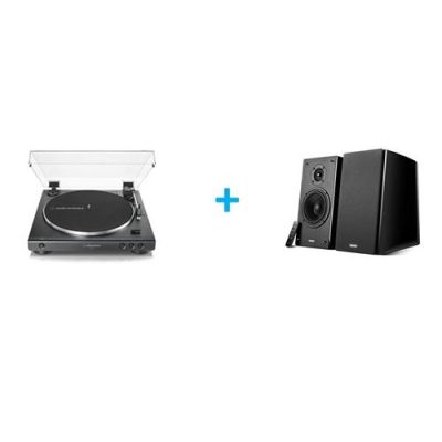 Platine vinyle AUDIOTECHNICA AT-LP60XBK + Enceintes amplifiées Bluetooth EDIFIER R2000DB Noir Laqué vendues par paire