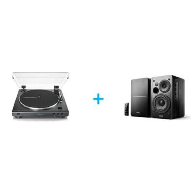 Platine vinyle AUDIOTECHNICA AT-LP60XBK + Enceintes amplifiées Bluetooth EDIFIER R1280DB Noir vendues par paire