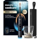 image produit Philips Sonicare DiamondClean 9900 Prestige nouvelle génération – brosse à dents électrique avec SenseIQ, capteur de zone, capteur de pression, 24 réglages, coloris noir quartz, modèle HX9813/92