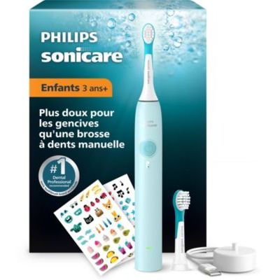 Philips Sonicare For Kids – brosse à dents électrique sonique pour enfants de 3 ans et plus, 2 modes douceur, minuterie sonore 2 min, 2 mini-têtes de brosse, coloris bleu, modèle HX6500/23