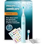 image produit Philips Sonicare For Kids – brosse à dents électrique sonique pour enfants de 3 ans et plus, 2 modes douceur, minuterie sonore 2 min, 2 mini-têtes de brosse, coloris bleu, modèle HX6500/23