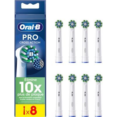 Oral-B Brossettes de Rechange Cross Action, lot de 8, Blanches | Recharges Brosse à Dents Électrique Pro, Filaments pour Eliminer la Plaque Dentaire