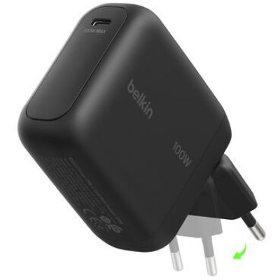 Belkin BoostCharge Chargeur Secteur GaN USB-C 100 W, Chargeur Compact Et Pliable, Recharge Rapide, pour iPhone 17, Samsung Galaxy S26, Pixel 10, AirPods, Tablette, MacBook, Chromebook - Noir