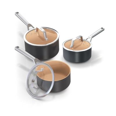 Ninja Extended Life 3 casseroles céramique (16, 18, 20 cm avec couvercle), Antiadhésive (Sans PFAS, PFOA, Plomb ni Cadmium), Compatible induction et four jusqu’à 285 °C, Terracotta et gris CW93003EUI