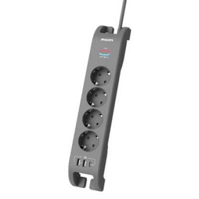 parasurtenseur 4 prises avec 2 USB Type-A + 1 USB Type C 2 m Gris