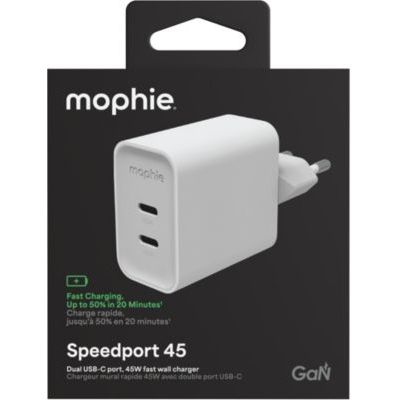 Mophie - Chargeur Secteur  45w Gan Usb-C X 2 Power Delivery Blanc