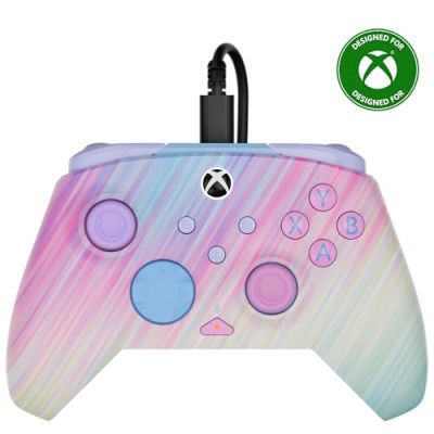 Turtle Beach Rematch Advanced Cotton Candy Manette de jeu filaire - Licence Xbox Series XS, Xbox One et PC avec Phosphorescent, Boutons Programmables, Gâchettes, commandes audio et câble de 2.5 m
