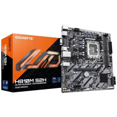 GIGABYTE H810M S2H Carte mère - Processeurs Intel Core Ultra (Série 2), VRM 4+1+2 Phases, jusqu'à 6400 MHz DDR5, 1xPCIe 4.0 M.2, LAN 1GbE, USB 3.2 Gen 1