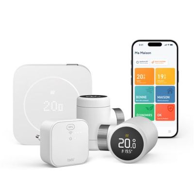 Kit de démarrage thermostat connecté filaire Tado et Intelligent + 2 Têtes thermostatiques intelligentes X Blanc