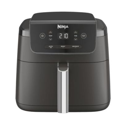 Ninja Friteuse sans huile 4,7 L, Tiroir unique, 3-en-1, Air Fry, Reheat, Dehydrate, 1 à 2 portions, Numérique, Cuisson d’aliments surgelés, Tiroir et Panier crousti antiadhésifs, 2 000 W, Noir AF110EU