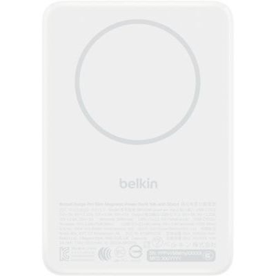 Belkin BoostCharge Slim Batterie Externe Magnétique 10K Et Béquille - Blanc | Chargeur Portable Sans Fil 10K, Certifié Qi2, Anneau Magnétique, USB-C, Chargeur Préchargé, Câble Inclus, Design Portable