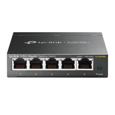 TP-Link Commutateur Réseau RJ45 pour Ordinateur, Boîtier en Métal, 5 Ports, TL-SG105S, Noir, 10 x 9,8 x 2,5 cm, 210 g, 9 V