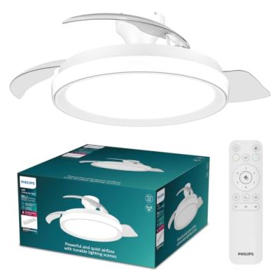 Philips LED, Plafonnier Ventilateur Rétractable Bliss, 106 cm, Blanc Mat