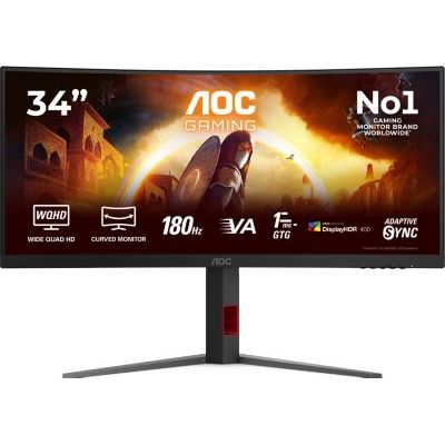 AOC Moniteur Incurvé, CU34G4CA 34 Pouce 180Hz Fast VA Dalle, 1ms GtG, HDR400, FreeSync, Ajustable en Hauteur, USB Hub(3440x1440 HDMI 2X 2.0 DP 1x 1.4) Noir