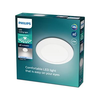 Plafonnier LED contemporain - PHILIPS - Cinnabar Rond 17W 4000K - Abat-jour synthétique blanc