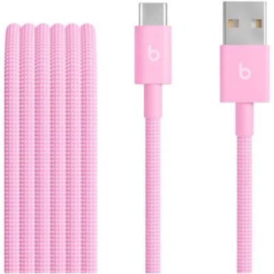 Beats USB-A vers USB-C Câble tissé, charge rapide, design durable et anti-nœuds, chargeur compatible pour les appareils Apple et Android (1,5 m) - Rose néon