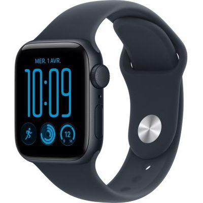 Apple Watch SE 3 (GPS), Boîtier en Aluminium Minuit de 40 mm | Bracelet Sport bleu marine - S/M. Fitness + Sommeil + Suivi de cycle, Fréquence cardiaque, Signes vitaux, Sécurité