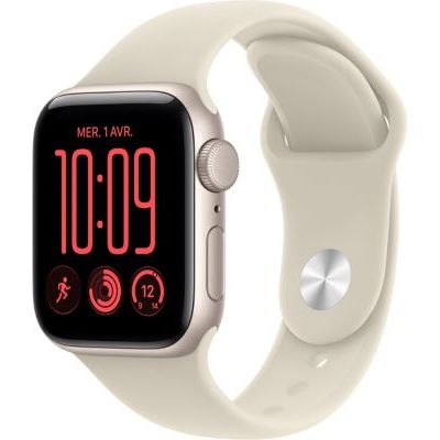 Apple Watch SE 3 (GPS), Boîtier en Aluminium lumière stellaire de 40 mm | Bracelet Sport sable - M/L. Fitness + Sommeil + Suivi de cycle, Fréquence cardiaque, Signes vitaux, Sécurité