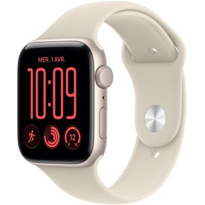 Apple Watch SE 3 (GPS), Boîtier en Aluminium lumière stellaire de 44 mm