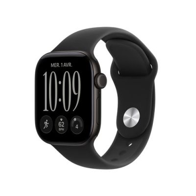 Apple Watch Series 12 GPS, Boîtier en Aluminium Noir de 42 mm | Bracelet Sport noir - M/L. Santé + Fitness + Suivi du sommeil, Fréquence cardiaque, Sécurité
