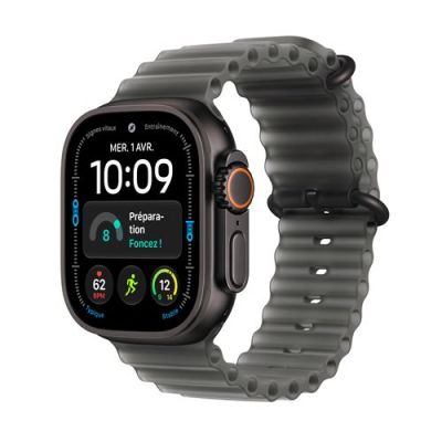Apple Watch Ultra 4 GPS + Cellular, Boîtier en Titane Noir de 49 mm | Bracelet Océan noir translucide. Suivi avancé de santé et de forme, autonomie de plus de 2 jours