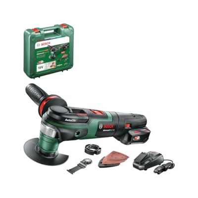 Bosch outil multifonctions sans fil AdvancedMulti 18 (Batterie, chargeur, plateau de ponçage triangulaire, feuilles abrasives, 2 lames de scie, poignée supplémentaire, coffret, système 18V, 2,5 Ah) Bosch outil multifonctions sans fil AdvancedMulti 18 (Batterie, chargeur, plateau de ponçage triangulaire, feuilles abrasives, 2 lames de scie, poignée supplémentaire, coffret, système 18V, 2,5 Ah)