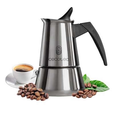Cecotec Cafetière Italienne Piccolina 900. 450ml, 10 Tasses de Café, Acier Inoxydable, Compatible Toutes Surfaces, Filtre Premium, Valve de Sécurité, Poignée Thermorésistante, Design Élégant
