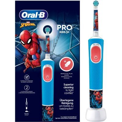 Oral-B Brosse à Dents Electrique Pro Kids, Embout Spider-Man, Bleu et Rouge