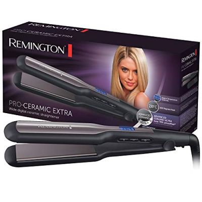 Remington Lisseur Cheveux Pro-Ceramic Extra, Plaques 45 mm, S5525 | Fer à lisser Pour Cheveux Épais, Frisés et Longs, Écran LCD, 150-230 °C, Pochette Incluse, Plaques Flottantes 45 mm