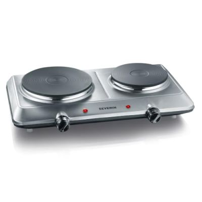 Severin Plaque de cuisson électrique double, 2 feux, réchaud de camping | 2 plaques de cuisson, 1 000/1 500 W, réglage en continu, voyant lumineux, réchaud de camping, acier inoxydable, inox, 1014