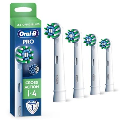 Oral-B Brossettes de Rechange Cross Action, lot de 4, Blanches | Recharges Brosse à Dents Électrique Pro, Filaments pour Eliminer la Plaque Dentaire