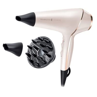 Remington Sèche-cheveux Ionique [Technologie OptiHeat] PROluxe (2400W, moteur AC longue durée, tenue 24 H & résultat salon, 3 températures/ 2 vitesses, 3 concentrateurs + 1 diffuseur volume) AC9140