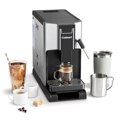 CUISINART Machine à Café Auto, 4 cafés en 1 touche : Espresso, Americano, Cold Brew | Mousseur à lait intégré | De la fève à la tasse | Base réglable | Bouton Favoris