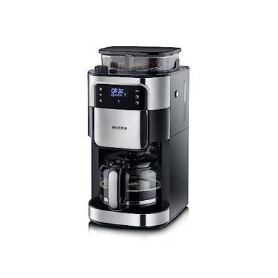 SEVERIN Cafetière Filtre Avec Broyeur, 1 000W, 1,4L, Jusqu'à 10 tasses, Sélecteur d'arôme, Ecran tactile, Inox Brossé/Noir,KA 4813, 43.50
