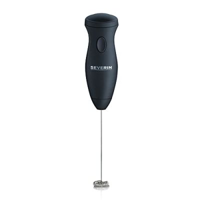 SEVERIN Mousseur à lait avec fouet inox, Emulsionneur de lait compact, Mousseur de lait électrique fonctionnant avec deux piles AA fournies, noir/inox, SM 3590
