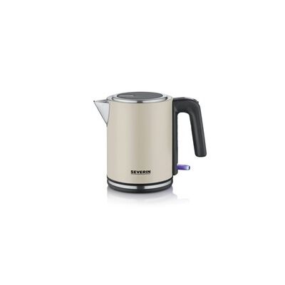 Severin Bouilloire compacte électrique 1 L, Filtre anticalcaire amovible, Ouverture XXL, Ébullition rapide Base à 360°, Niveau d’Eau Visible, inox, Beige, 2400 W, WK 9577