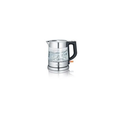 SEVERIN Bouilloire en verre, bouilloire puissante et compacte au design de haute qualité, bouilloire électrique avec filtre à chaux, acier inoxydable/noir, WK 3468