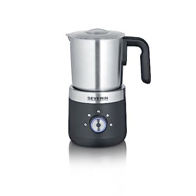SEVERIN Emulsionneur de lait 550 W, Mousseur de lait 300 ml en inox, Mousseur à lait électrique, 5 programmes et fonction chaud/froid, inox/noir, SM 3588
