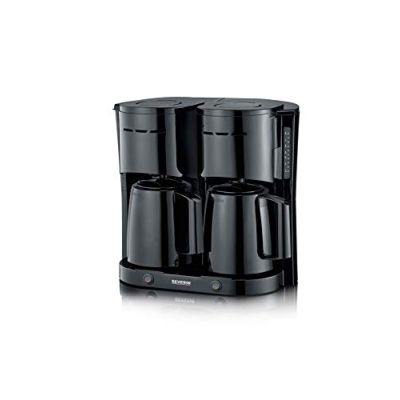 SEVERIN Cafetière Filtre Isotherme Duo, 2 X 1000 W, Jusqu'à 2L soit 16 tasses, 2 verseuses isothermes, 2 filtres pivotants, Noir, KA 9315