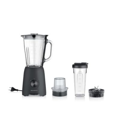 SEVERIN – Blender Mixeur Performance – 600W, Bol verre 1,5L, 2 vitesses + mode Pulse, avec gourde et accessoire broyeur, 4 Lames, Noir, SM3724