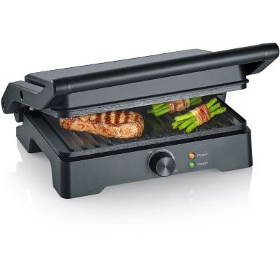 Severin MultiGrill XL, Grill électrique et Machine à Panini Sans PFAS 1800W | Max 230°C, chauffe en 4min, gril pour burgers, paninis, viandes, croque-monsieur, légumes, plaque XL, noir, 2391