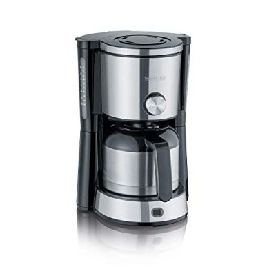 SEVERIN Cafetière Filtre "TypeSwitch", 1 000W, 1L, Juqu'à 8 tasses, Sélecteur d’arôme, Verseuse isotherme, Inox/Noir, KA 4845